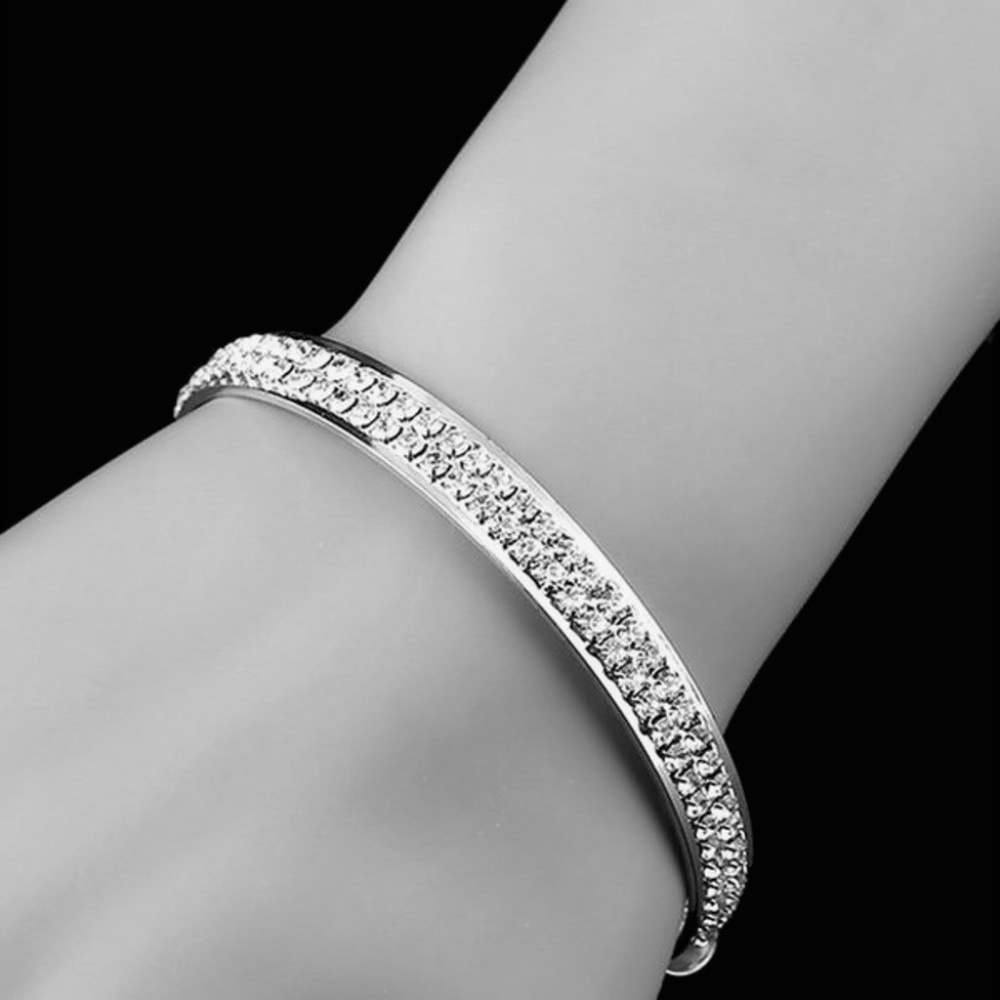 Crystal Gem Silver Cuff Bangle Bracelet - Picture 2 of 6
